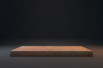 Creative wooden pedestal on concrete background. Presentation and mock up concept. 3D Rendering.