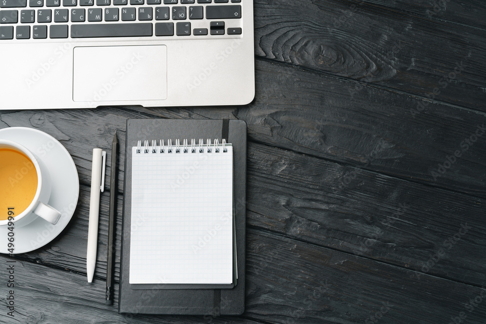 Canvas Prints Blank notebook with pen are on top of office desk table