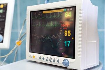 Ekg machine in hospital emergency room used for heart attack diagnosis