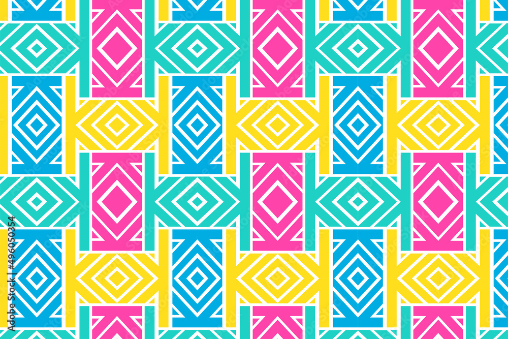 Poster abstract colorful seamless pattern design template. the elements of patterns are letter k, square, a
