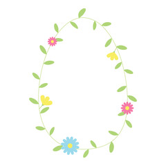 Flower border. Easter egg shaped frame. Holiday design element for Easter, greeting card, flyer. Holidays decorative vector illustration.