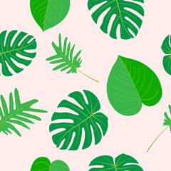seamless pattern with green tropical leaves