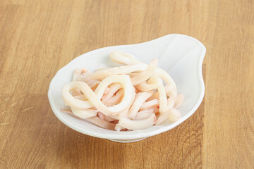 Marinated squid strips in the bowl
