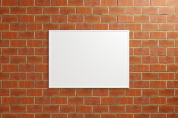 Fototapeta na wymiar Minimalist hanging horizontal white poster or photo frame mockup in brick wall