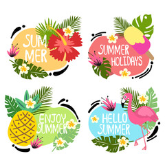  logo label summer concepts banner design flamingo pineapple vector