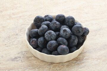 Sweet ripe blueberry heap in the bowl