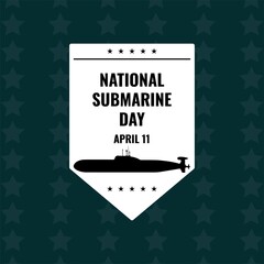 Submarine Silhouette Vector Icon, National Submarine Day Design Concept, suitable for social media post templates, posters, greeting cards, banners, backgrounds, brochures. Vector Illustration