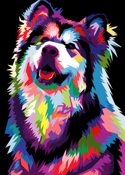 Fototapeta colorful dog head with cool isolated pop art style backround. WPAP style