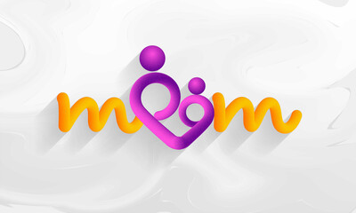 Blend Style Mom Font With Heart Against White Acrylic Marble Texture Background.