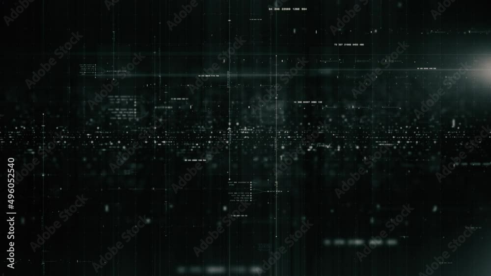 Leinwandbilder Futuristic abstract de-focus flowing data matrix, telemetry and encrypt numbers display with particles simulation for head up display in cyber space environment loop background