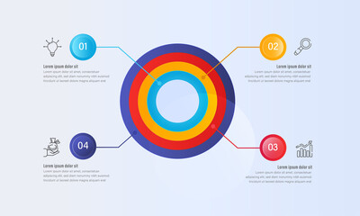 Business Infographic Timeline Banner With Circular Layered Diagram And Four Successive Steps.