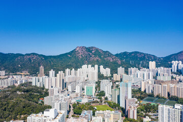 aerial view of cityscape of kowloon, center of Hong Kong, asia