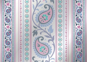 wedding card design, traditional paisley floral pattern , India	
