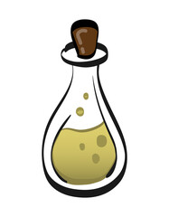 Liquid elixir in a bottle in cartoon style on a white background