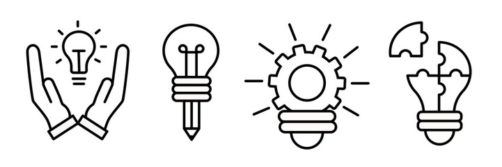 Innovation icon set. Light bulb and cog inside. inspiration symbol. Lamp icon. Light bulb sign. idea symbol. vector illustration