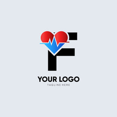 Letter F Heartbeat Logo Design Vector Icon Graphic Emblem Illustration 