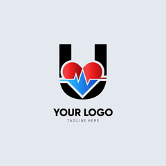 Letter U Heartbeat Logo Design Vector Icon Graphic Emblem Illustration 