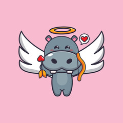 cute hippo cupid cartoon character holding love arrow