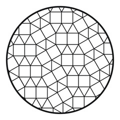 Circle with line art tessellation design inside. Black outlines on a white background, vector illustration