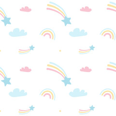 seamless pattern with rainbow and clouds