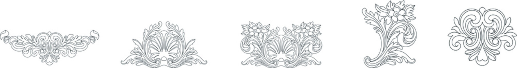 Set of vintage baroque ornament, corner. Retro pattern antique style acanthus. Decorative design element filigree calligraphy vector
