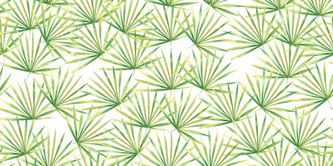 tropical leaves seamless pattern, cute watercolor illustration on white background