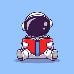 Cute Astronaut Reading Book Cartoon Vector Icon Illustration. Space Education Icon Concept Isolated Premium Vector. Flat Cartoon Style