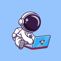 Cute Astronaut Playing Laptop Cartoon Vector Icon Illustration. Science Technology Icon Concept Isolated Premium Vector. Flat Cartoon Style © catalyststuff