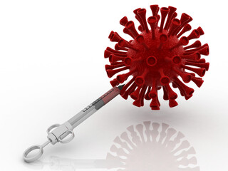 3d render Corona virus microscopic view with syringe
