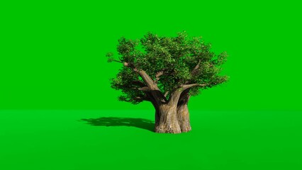 Rotating green background with baobab tree.