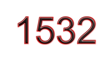 red 1532 number 3d effect white background
