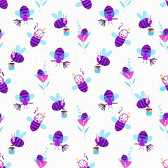 Cute Small Honey Bees Swarm Vector Seamless Pattern