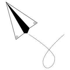 Hand drawn paper airplane in flight. Abstract image of a journey. Vector.