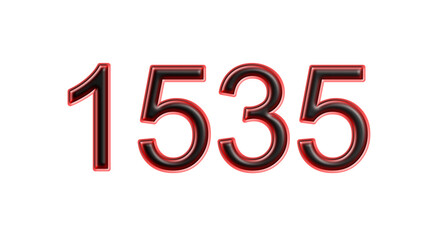 red 1535 number 3d effect white background