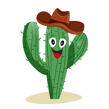 recommend clip art: Tall succulent cactus with thorns in Cowboy hat isolated element. Vector drawing illustration for icon, game, packaging, banner. Wild west, western, cowboy concept