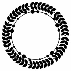 Wreath with leaves and flowers. Round frame vector.