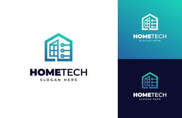 Home tech network idea security automation vector logo design, Creative tech building construction house circuit logo design