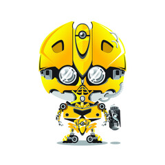 robot vector cute yellow on a white background
