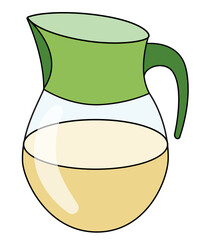 Doodle cartoon style yellow pineapple or apple juice in a jug. Refreshing healthy natural drink, cocktail ingredient. For card, stickers, posters, bar menu or cook book recipe.