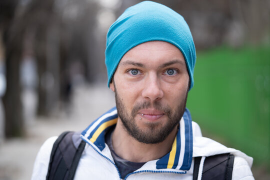 Male model photo session in park urban photography