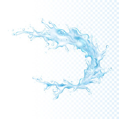 Transparent realistic water splash, isolated.	