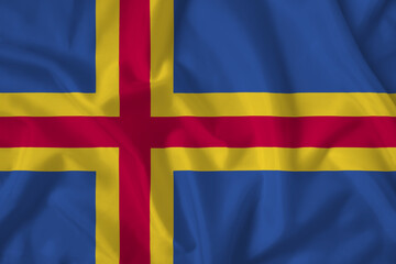 Obraz premium Aland flag with fabric texture. Close up shot, background