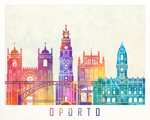 Oporto landmarks watercolor poster
