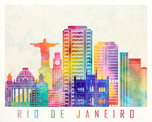 Fototapeta premium Rio de Janeiro landmarks watercolor poster