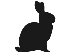 Black rabbit silhouette isolated on white background, side view. Drawn wild hare shadow contour logo, vector eps 10
