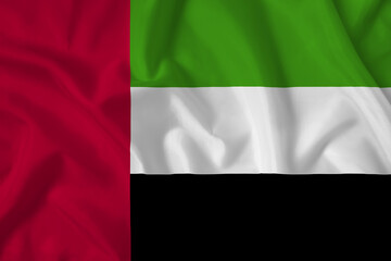 Arab Emirates flag with fabric texture. Close up shot, background