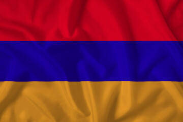 Armenia flag with fabric texture. Close up shot, background