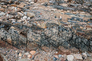 Volcaniclastic sedimentary rock in  Geo Park, Lai Chi Chong, Hong Kong