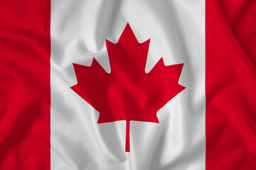 Canada flag with fabric texture. Close up shot, background