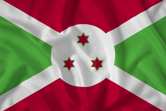 Burundi flag with fabric texture. Close up shot, background